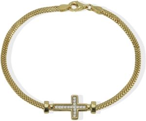 Cubic Zirconia East-West Cross Link Bracelet in 18k Gold-Plated Sterling Silver