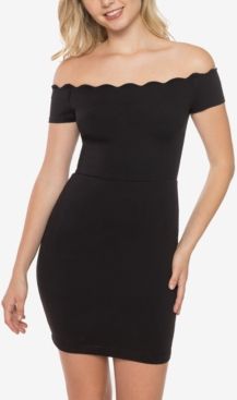 Juniors' Off-The-Shoulder Scalloped Bodycon Dress
