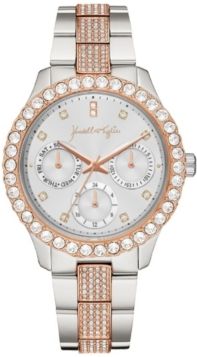 Classic Two-Tone Silver and Rose Gold Tone Crystal Bezel Stainless Steel Strap Analog Watch 40mm