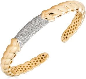 Diamond Pave Textured Cuff Bracelet (7/8 ct. t.w.) in Gold-Plated Sterling Silver