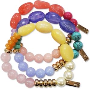 Inc Gold-Tone 3-Pc. Set Multicolor Bead Stretch Bracelet