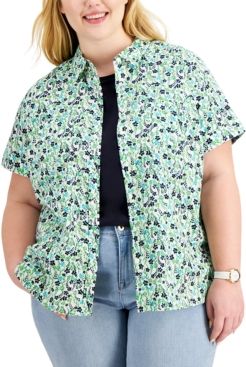 Plus Size Cotton Printed Camp Shirt