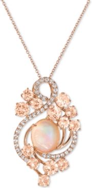 Crazy Collection Neapolitan Opal (2-9/10 ct. t.w.), Peach Morganite (3-2/5 ct. t.w.) and White Topaz (7/10 ct. t.w.) Pendant Necklace in 14k Rose Gold, Created for Macy's