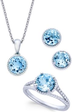 Blue Topaz Rope-Style Pendant Necklace, Stud Earrings and Ring Set (5 ct. t.w.) in Sterling Silver