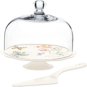 Butterfly Meadow Cake Stand with Dome & Server