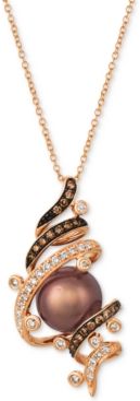 Cultured Tahitian Brown Pearl (9mm) & Diamond (3/8 ct. t.w.) 20" Pendant Necklace in 14k Rose Gold