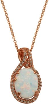 18k Rose Gold over Sterling Silver with Lab Created Opal and Cubic Zirconia Pendant