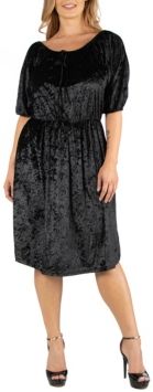 Off Shoulder Knee Length Black Velvet Plus Size Dress