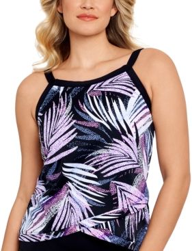 Sprinkle Leaf Printed Underwire Crossover-Hem Tankini Top, Created for Macy's Women's Swimsuit
