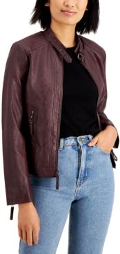 Juniors' Faux-Leather Jacket