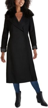 Faux-Fur Collar Belted Wrap Coat