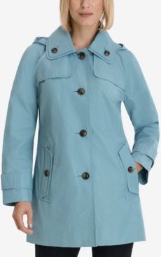 Petite Single-Breasted Hooded Raincoat