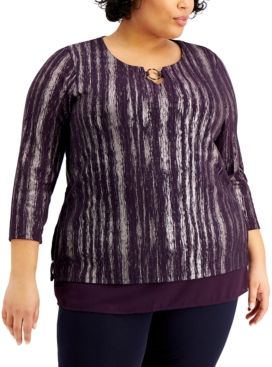 Plus Size Foiled Ribbed Tunic Top, Created for Macy's