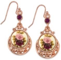 2028 Rose Gold Tone Purple Crystal Flower Drop Earrings