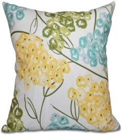 Hydrangeas 16 Inch Yellow and Aqua Decorative Floral Throw Pillow