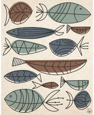 Mid-Century Retro Doodle Fish 16" X 20" Acrylic Wall Art Print