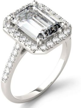 Moissanite Emerald Halo Ring (4 ct. tw. Diamond Equivalent) in 14k White Gold