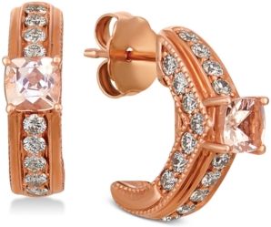 Peach & Nude Peach Morganite (3/8 ct. t.w.) & Nude Diamond (3/4 ct. t.w.) Hoop Earrings in 14k Rose Gold