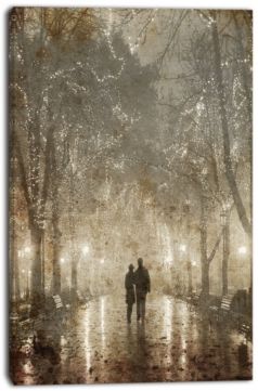 Designart Couple Walking In Night Lights Photography Canvas Print - 30" X 40"