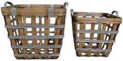 Square Wooden Woven Baskets, Set of 2