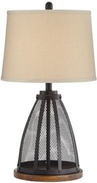 Mesh Table Lamp with Wooden Base