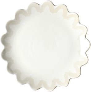 by Laura Johnson Ecru Arabesque Trim Scallop Edge Dinner Plate