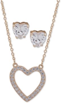 Gold-Tone Crystal Heart Pendant Necklace & Stud Earrings Set, 16" + 3" extender