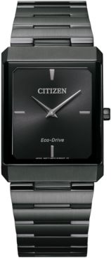 Unisex Eco-Drive Stiletto Gray Stainless Steel Bracelet Watch 28x38mm