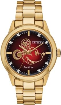 Disney by Citizen Eco-Drive Unisex Diamond Accent Gold-Tone Stainless Steel Bracelet Watch 40mm- A Limited Edition