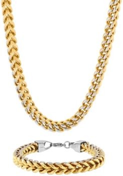 Franco Link Chain Bracelet and Necklace Set in Two-Tone Stainless Steel