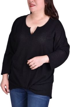 Plus Size Twist Front Long Sleeve Pullover Top