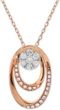Diamond Double Oval Cluster Adjustable Pendant Necklace (1/4 ct. t.w.) in 14k Rose & White Gold