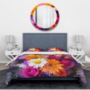 Designart 'Bouquet Of Flowers Watercolor' Traditional Duvet Cover Set - Twin Bedding
