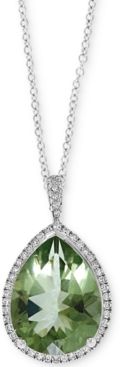 Effy Green Quartz (7-1/20 ct. t.w.) & Diamond (1/5 ct. t.w.) 18" Teardrop Pendant Necklace in 14k White Gold