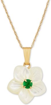 Mother-of-Pearl & Lab-Created Emerald (0.12 ct. t.w.) 18" Pendant Necklace in 10k Gold