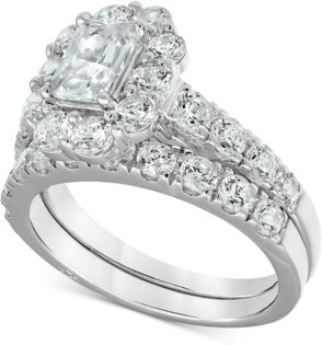 Certified Emerald-Cut Halo Diamond Bridal Set (3 ct. t.w.) in 18k White Gold, Created for Macy's