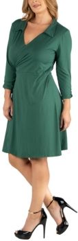 Knee Length Collared Plus Size Wrap Dress