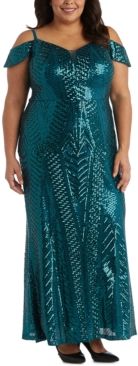 Plus Size Sequinned Cold-Shoulder Gown