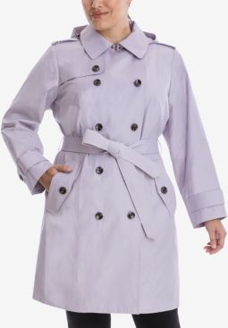 Plus Size Hooded Double-Breasted Trench Coat