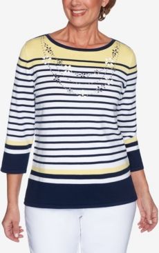 Plus Size Lazy Daisy Engineered Stripe with Necklace Sweater