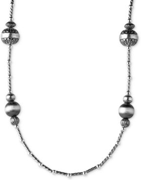 Multi-Bead Long Statement Necklace in Sterling Silver