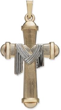 Textured Cross with Robe Pendant in 14k Gold & White Gold