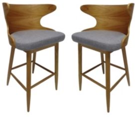 Kamryn Mid Century Modern Fabric Barstools Set of 2, Light Grey