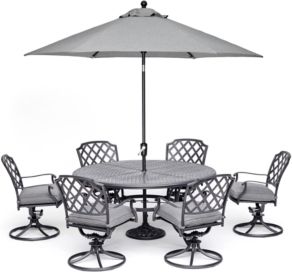 Grove Hill Ii Outdoor Cast Aluminum 7-Pc. Dining Set (61" Round Table & 6 Swivel Chairs) With Sunbrella Cushions, Created for Macy's