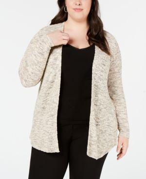 Plus Size Heathered Metallic Open-Front Cardigan Sweater