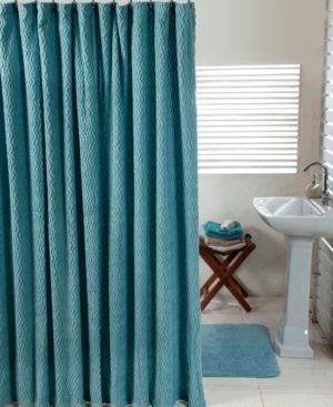 Solid Cut Pile and Waves Shower Curtain Bedding