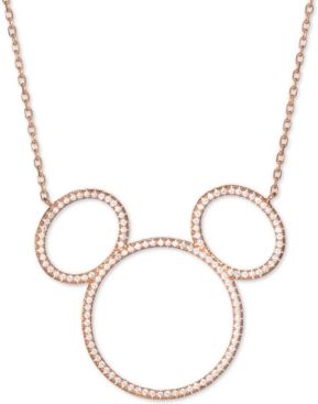 Cubic Zirconia Mickey Mouse Outline Pendant Necklace in 18k Rose Gold-Plated Sterling Silver, 16" + 2" extender