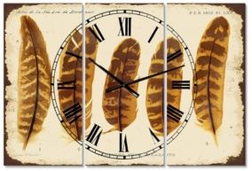 Five Pheasant Feathers Oversized Cottage 3 Panels Wall Clock - 38" x 38" x 1"