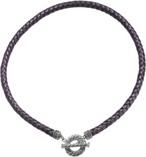 Purple Leather Toggle Necklace in Sterling Silver