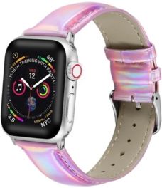 and Women's Apple Pink Iridescent Leather Replacement Band 44mm